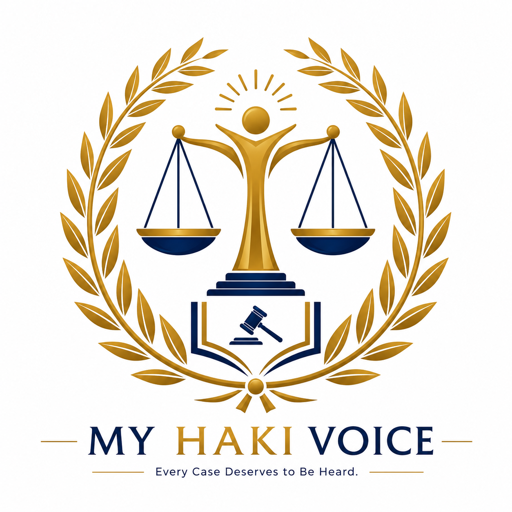 My Haki Voice — scales of justice within a laurel wreath